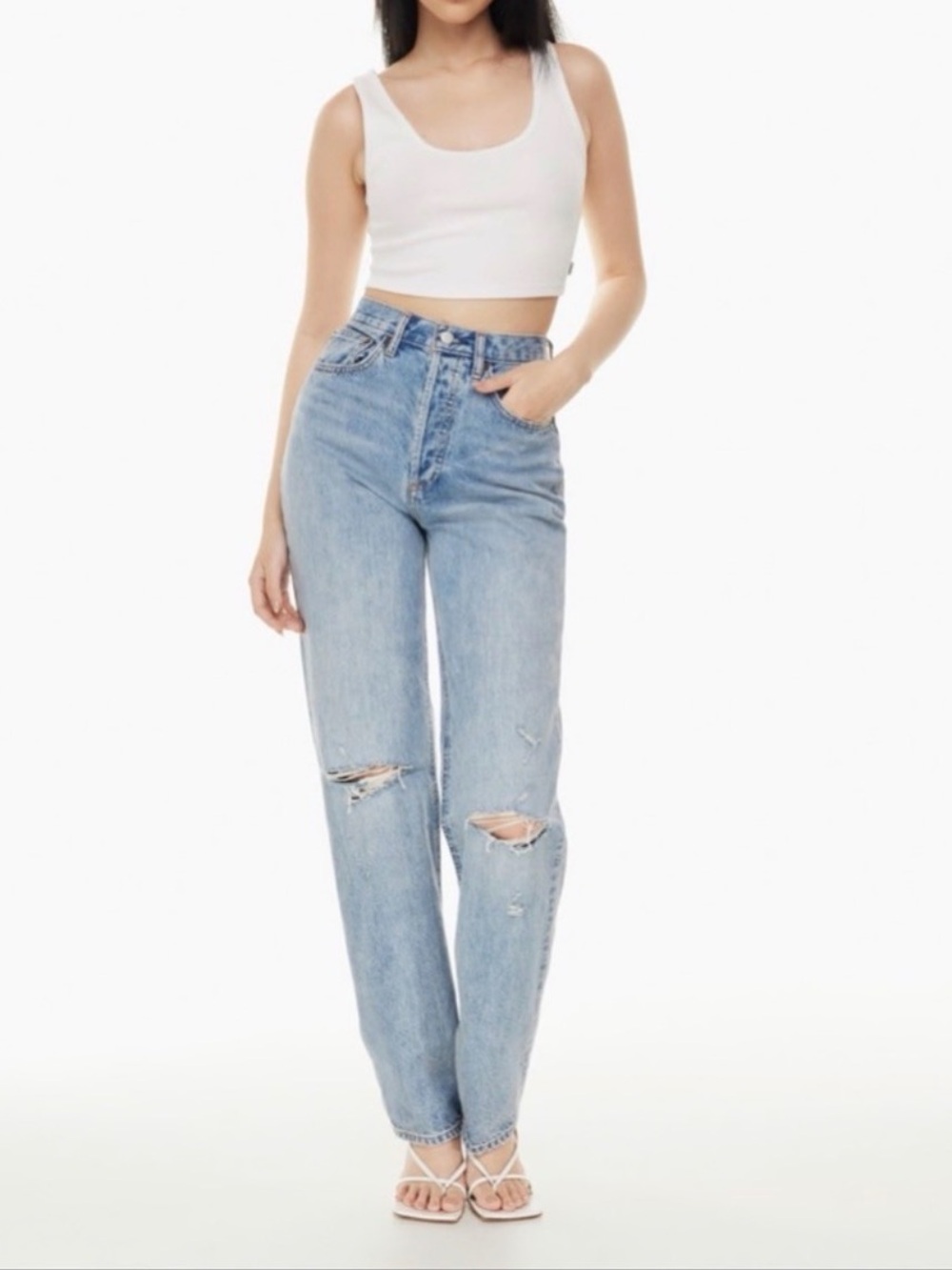 Aritzia Denim Forum The Joni High Rise Loose Jeans 32L Picture This Bleu Rip